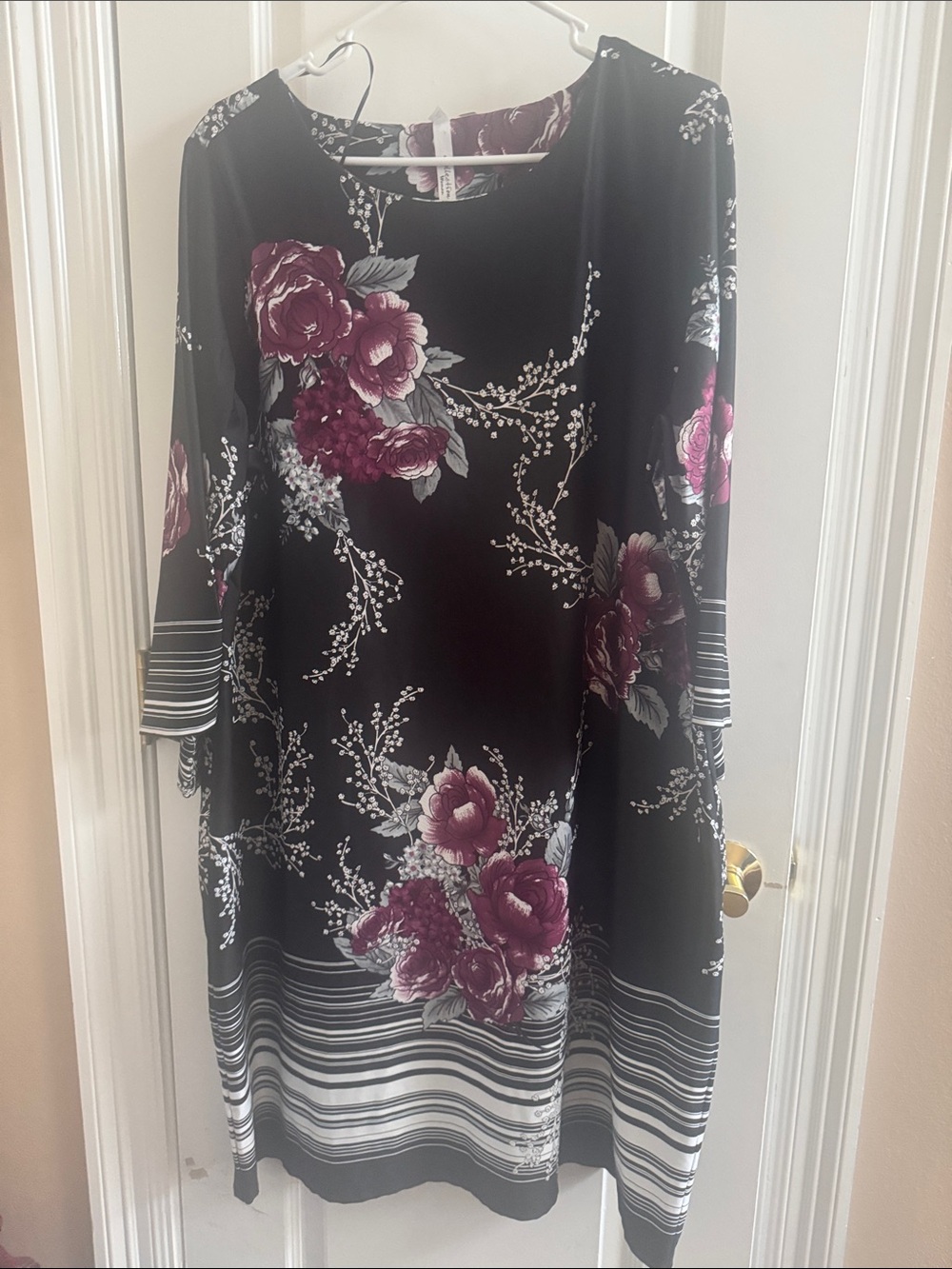 NY Collection Black Dress with Pink Floral Print